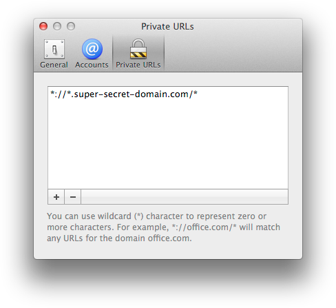 Private URL preference screenshot